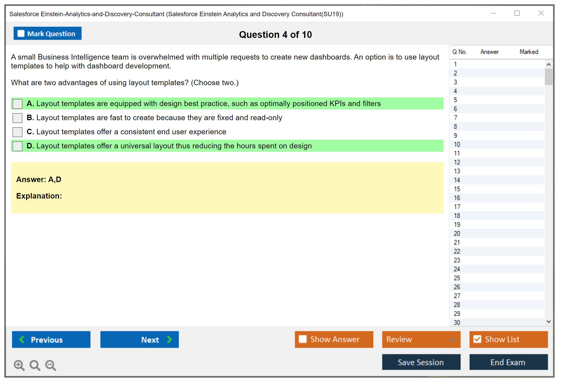 Salesforce Einstein-Analytics-and-Discovery-Consultant Salesforce Einstein Analytics and Discovery Consultant Practice test exam simulator test engine exam dumps questions answers Image 4
