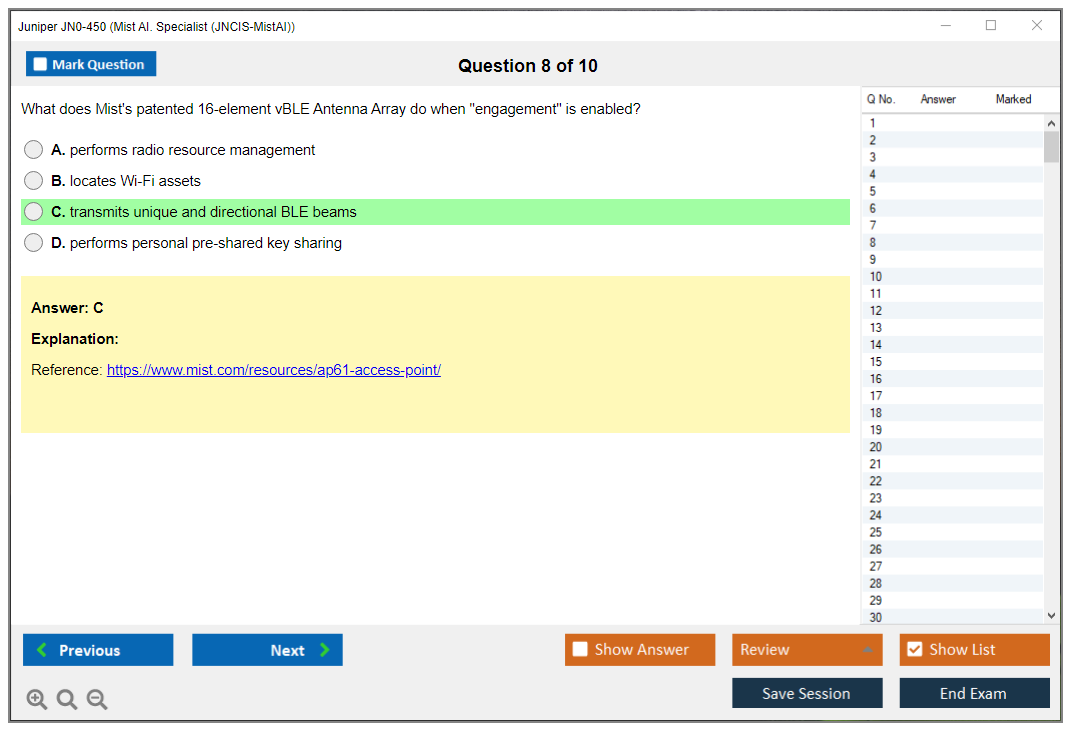 Juniper JN0-450 Mist AI. Specialist (JNCIS-MistAI) Practice test exam simulator test engine exam dumps questions answers Image 8