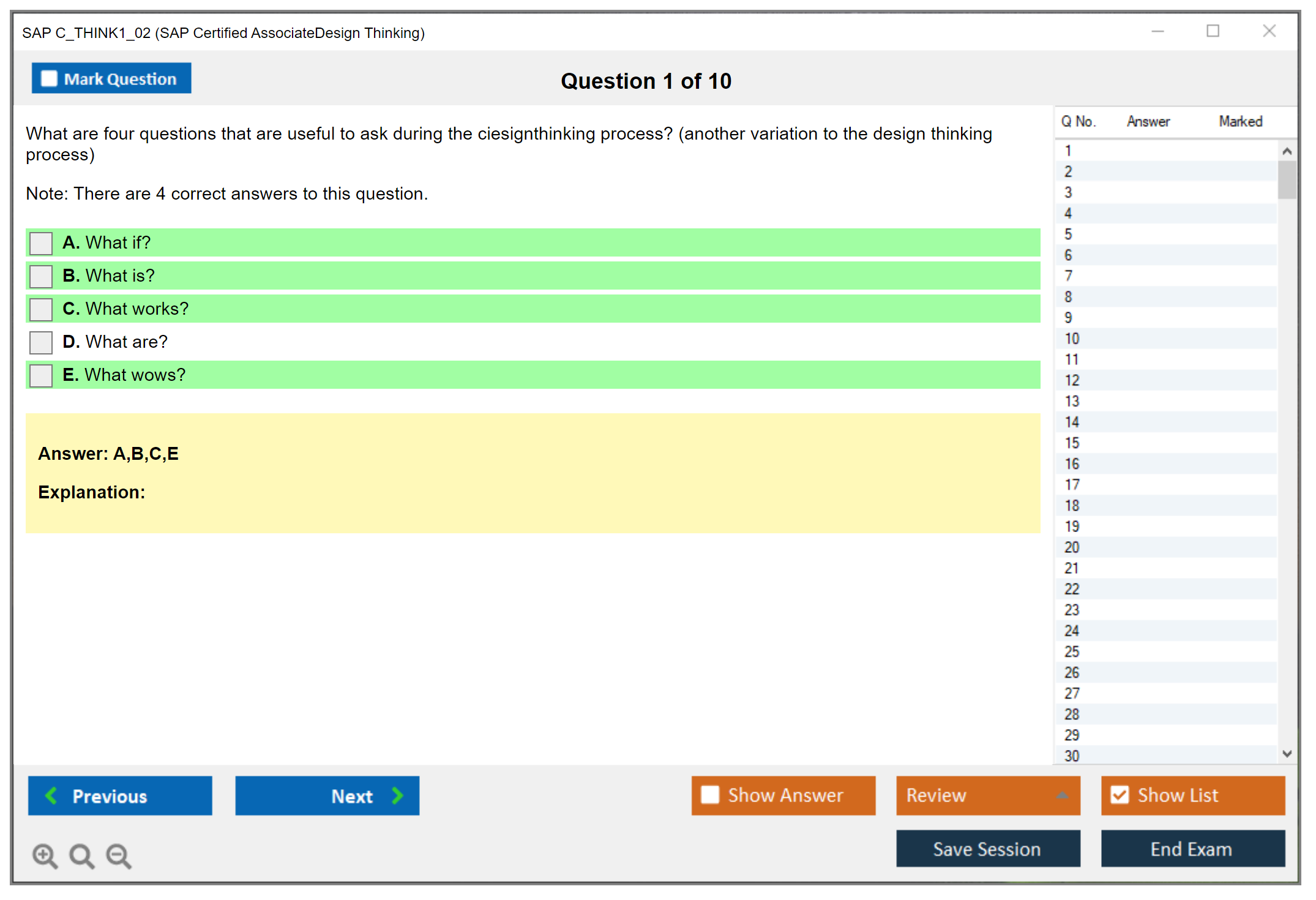 SAP C_THINK1_02 SAP Certified Associate - Design Thinking Practice test exam simulator test engine exam dumps questions answers Image 1