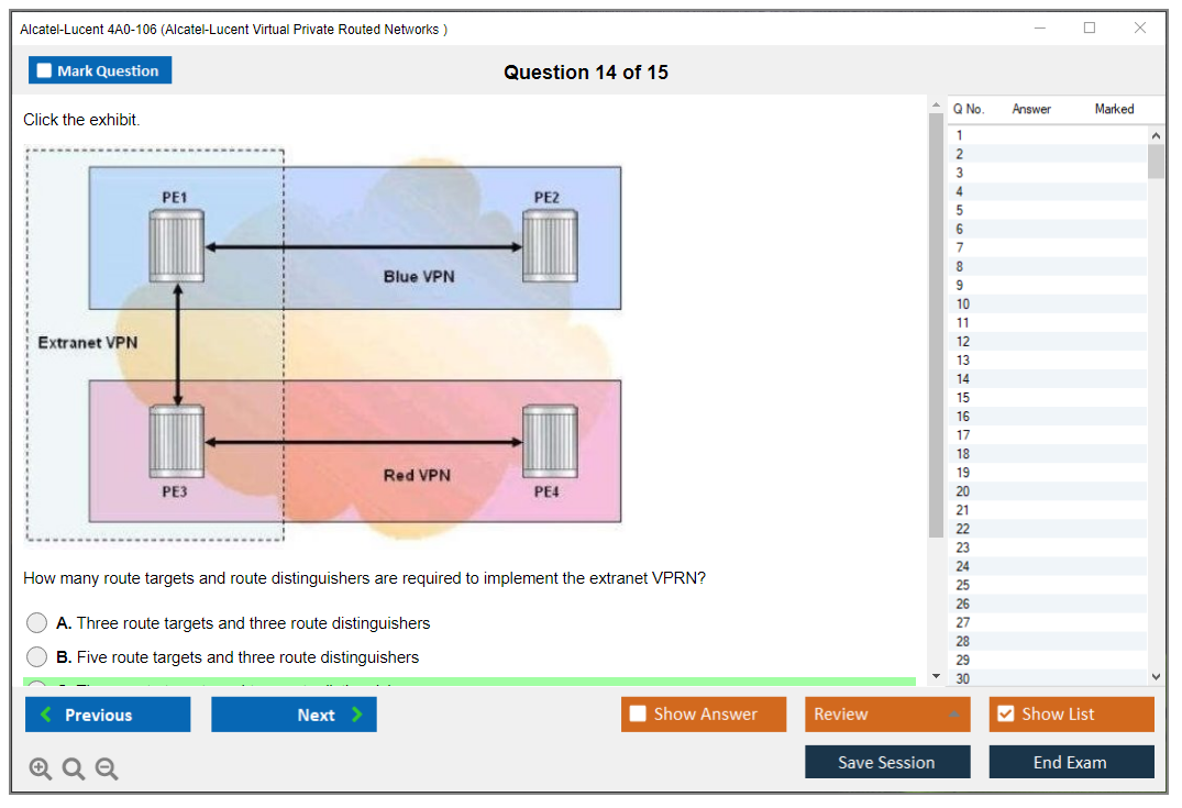 Alcatel-Lucent 4A0-106 Nokia Virtual Private Routed Networks Practice test exam simulator test engine exam dumps questions answers Image 14