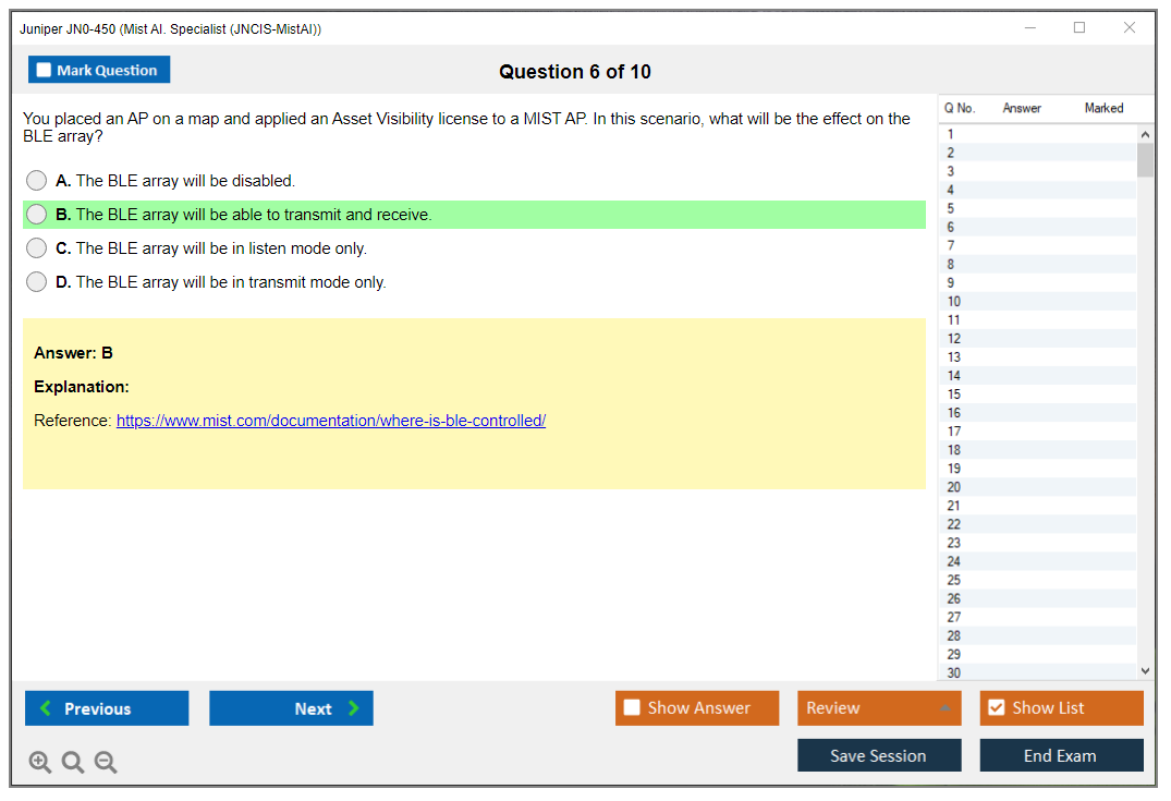 Juniper JN0-450 Mist AI. Specialist (JNCIS-MistAI) Practice test exam simulator test engine exam dumps questions answers Image 6