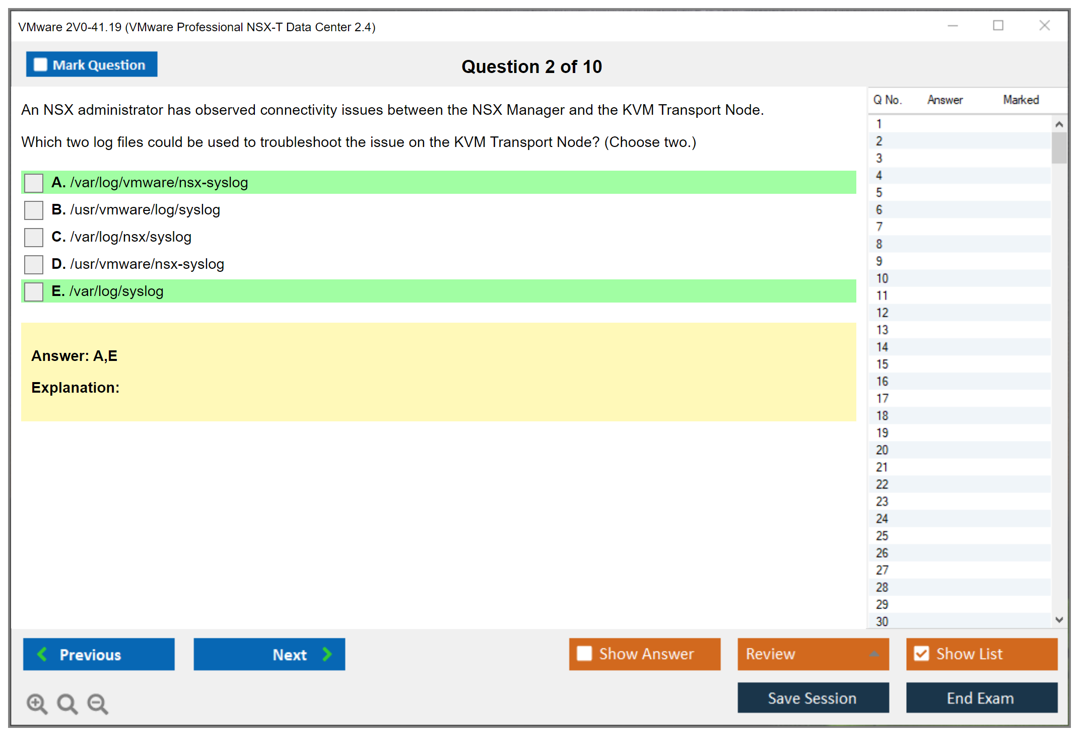 VMware 2V0-41.19 VMware Professional NSX-T Data Center 2.4 Practice test exam simulator test engine exam dumps questions answers Image 2