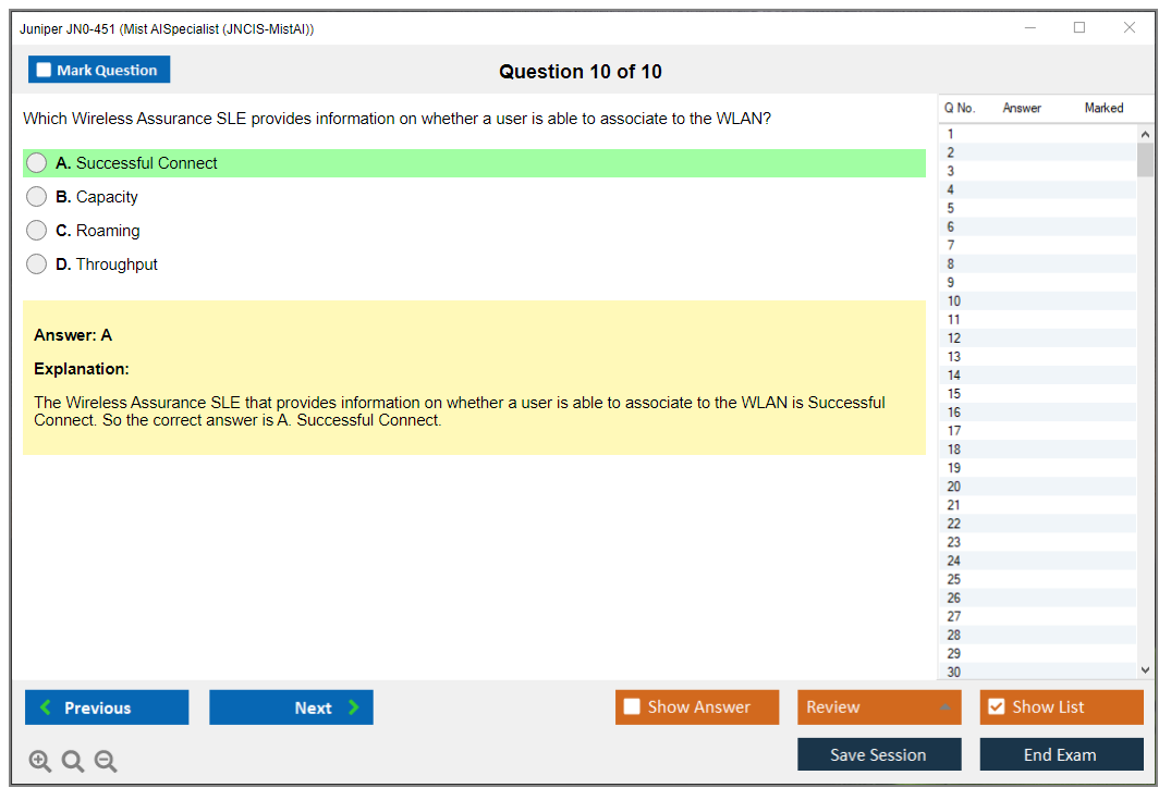 Juniper JN0-451 Mist AI - Specialist (JNCIS-MistAI) Practice test exam simulator test engine exam dumps questions answers Image 10