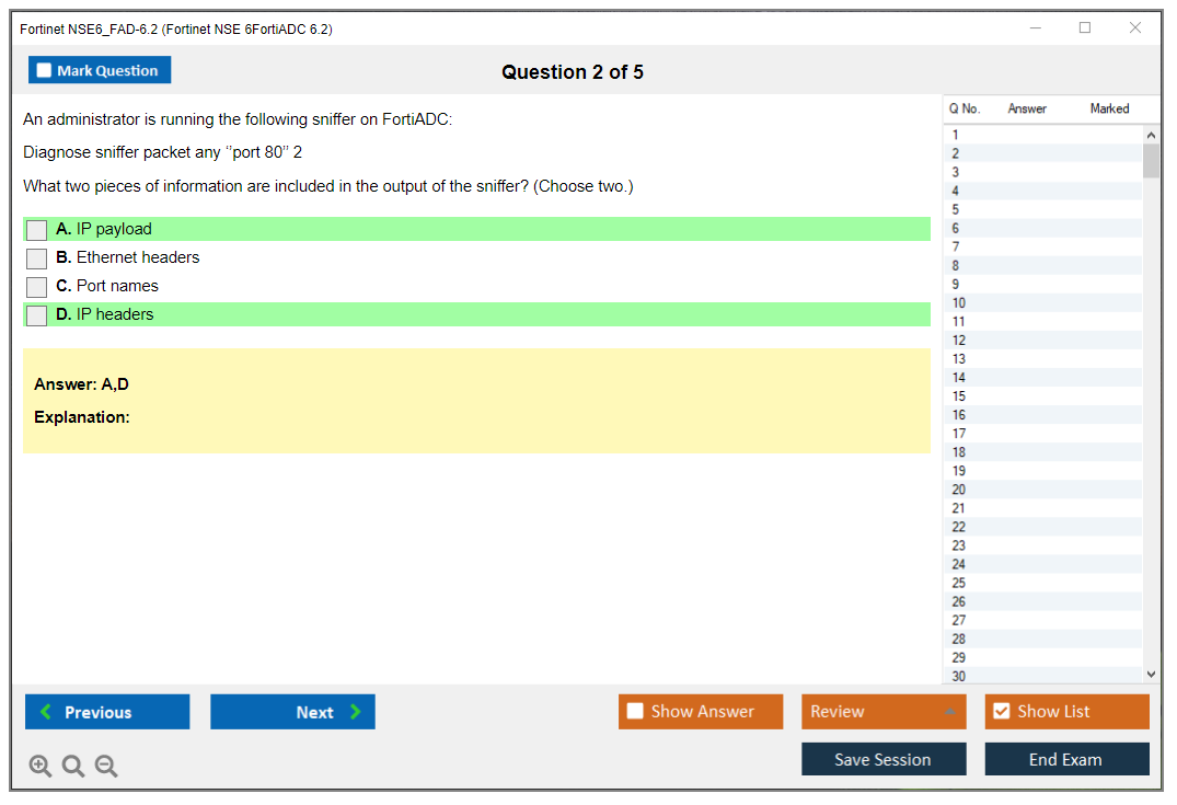 Fortinet NSE6_FAD-6.2 Fortinet NSE 6 - FortiADC 6.2 Practice test exam simulator test engine exam dumps questions answers Image 2