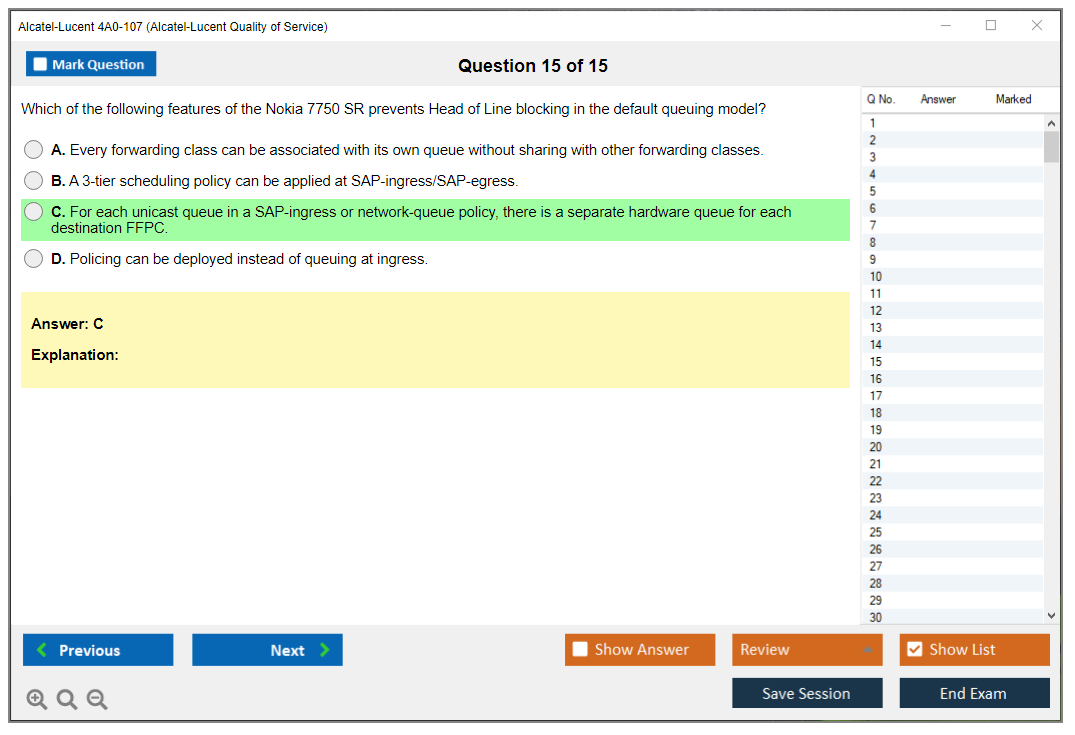 Alcatel-Lucent 4A0-107 Nokia Quality of Service Practice test exam simulator test engine exam dumps questions answers Image 15