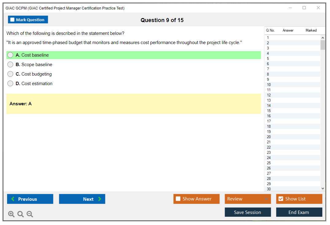 GIAC GCPM GIAC Certified Project Manager Certification Practice Test Practice test exam simulator test engine exam dumps questions answers Image 9