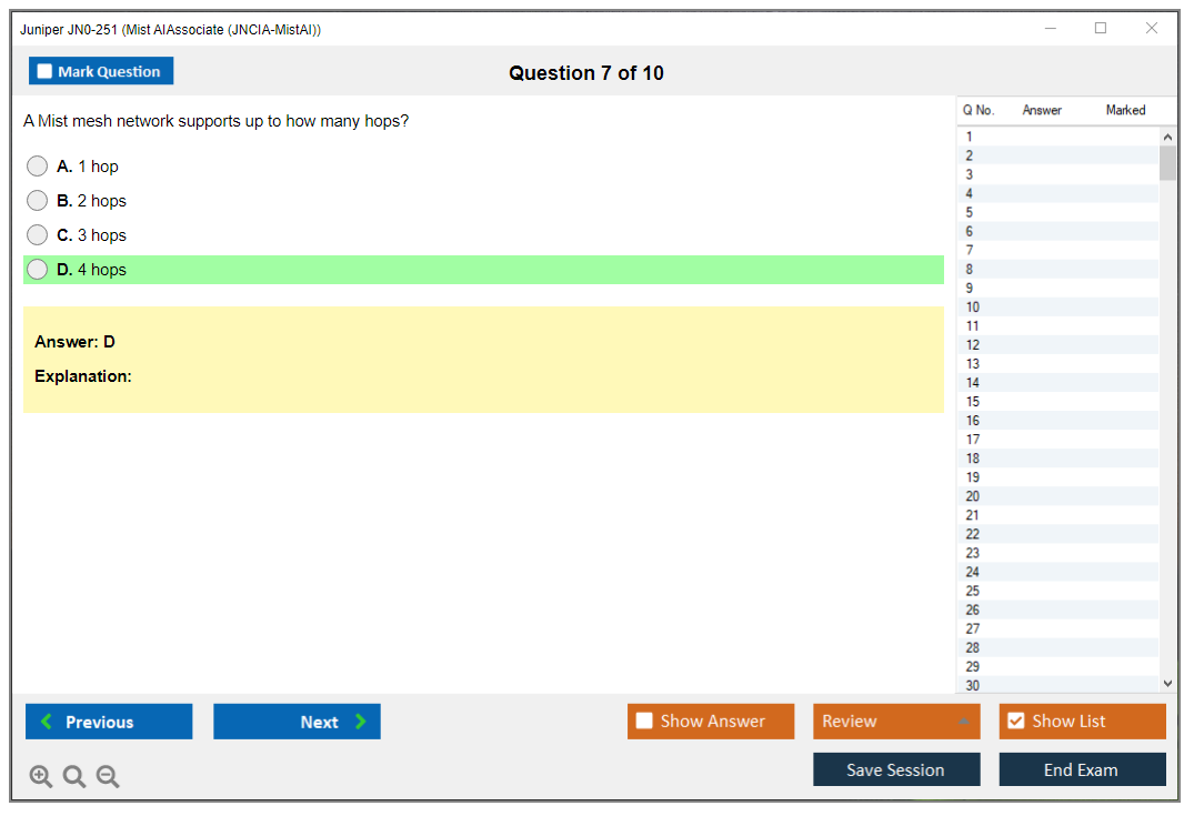 Juniper JN0-251 Mist AI - Associate (JNCIA-MistAI) Practice test exam simulator test engine exam dumps questions answers Image 7