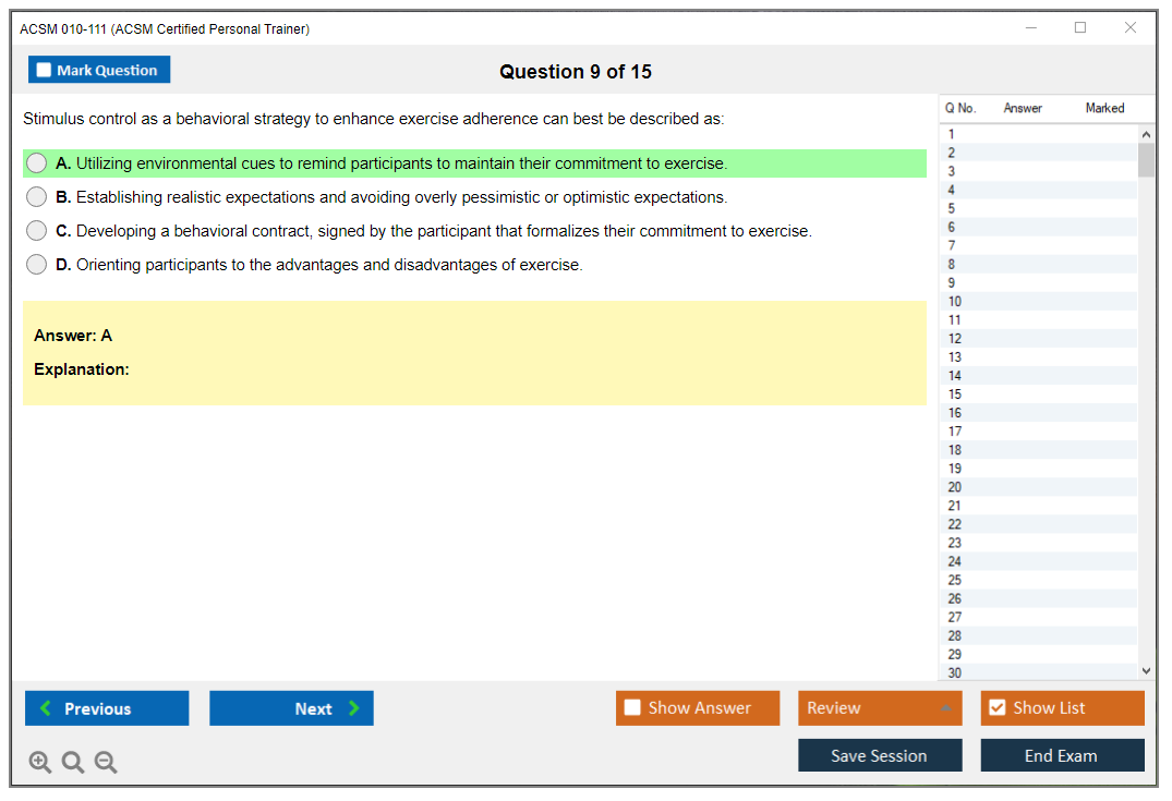 ACSM 010-111 ACSM Certified Personal Trainer Practice test exam simulator test engine exam Prep practice test questions answers Image 9