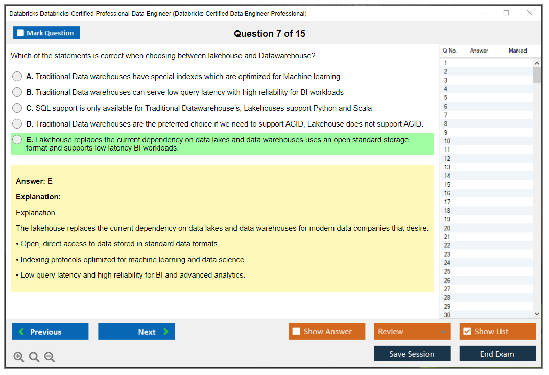 Databricks Databricks-Certified-Professional-Data-Engineer Databricks Certified Data Engineer Professional Exam Practice test exam simulator test engine exam dumps questions answers Image 7