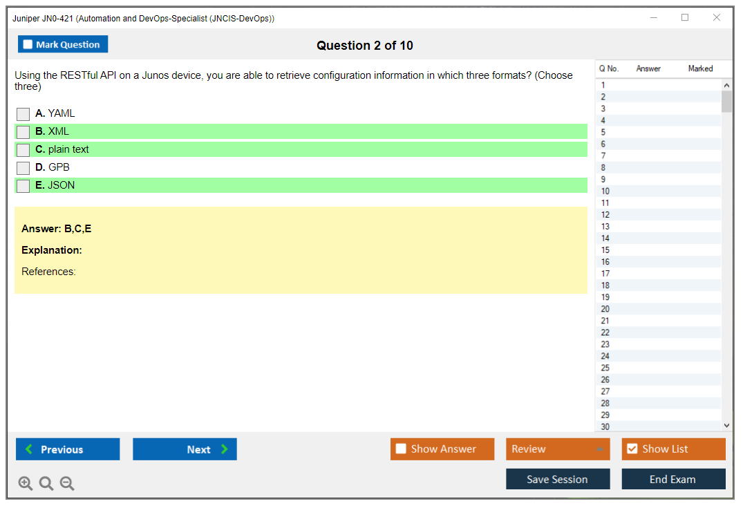 Juniper JN0-421 Automation and DevOps-Specialist (JNCIS-DevOps) Practice test exam simulator test engine exam dumps questions answers Image 2