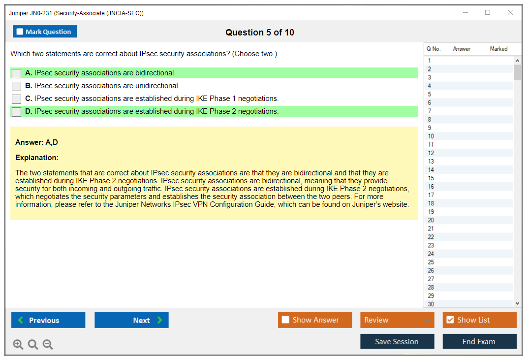 Juniper JN0-231 Security-Associate (JNCIA-SEC) Practice test exam simulator test engine exam dumps questions answers Image 5