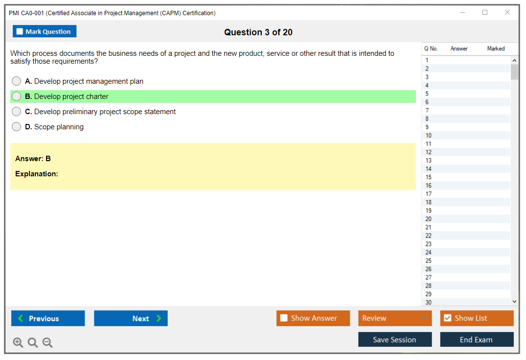 PMI CA0-001 Certified Associate in Project Management (CAPM) Certification Practice test exam simulator test engine exam dumps questions answers Image 3