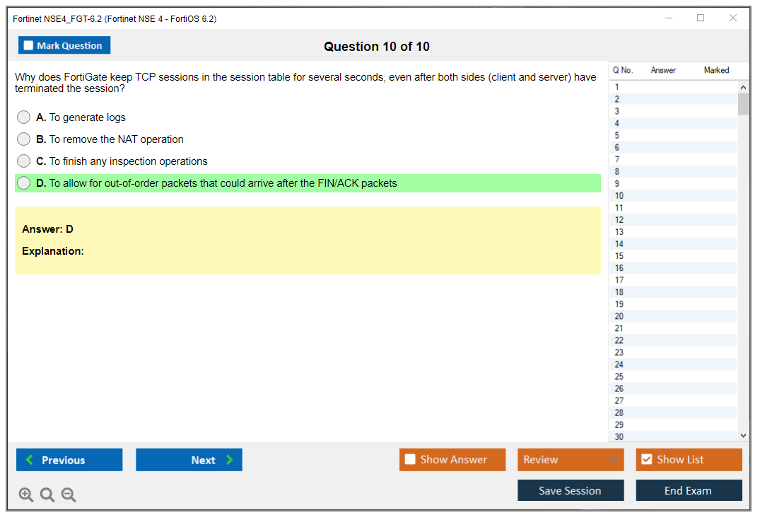 Fortinet NSE4_FGT-6.2 Fortinet NSE 4 - FortiOS 6.2 Practice test exam simulator test engine exam dumps questions answers Image 10