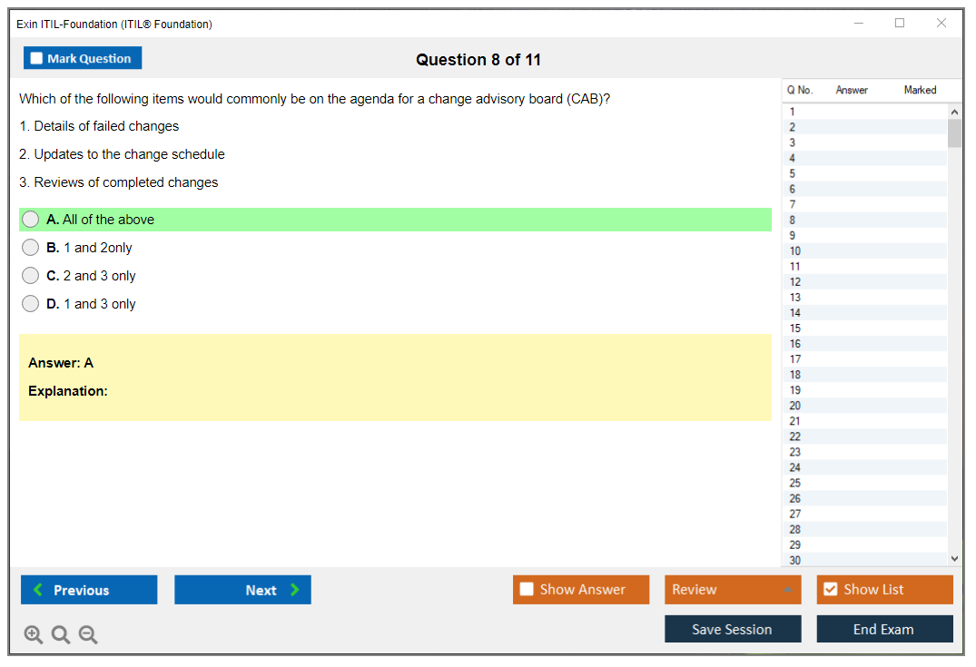 Exin ITIL-Foundation ITIL Foundation Certification - IT Service Management Practice test exam simulator test engine exam dumps questions answers Image 8