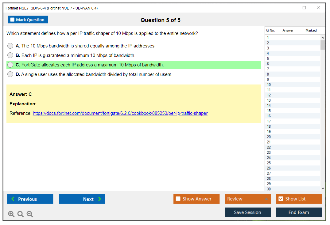 Fortinet NSE7_SDW-7.0 Fortinet NSE 7 - SD-WAN 6.4 Practice test exam simulator test engine exam dumps questions answers Image 5