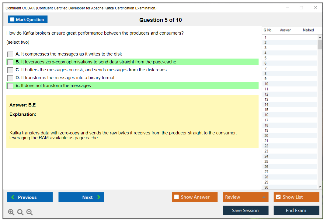 Confluent CCDAK Confluent Certified Developer for Apache Kafka Certification Examination Practice test exam simulator test engine exam dumps questions answers Image 5
