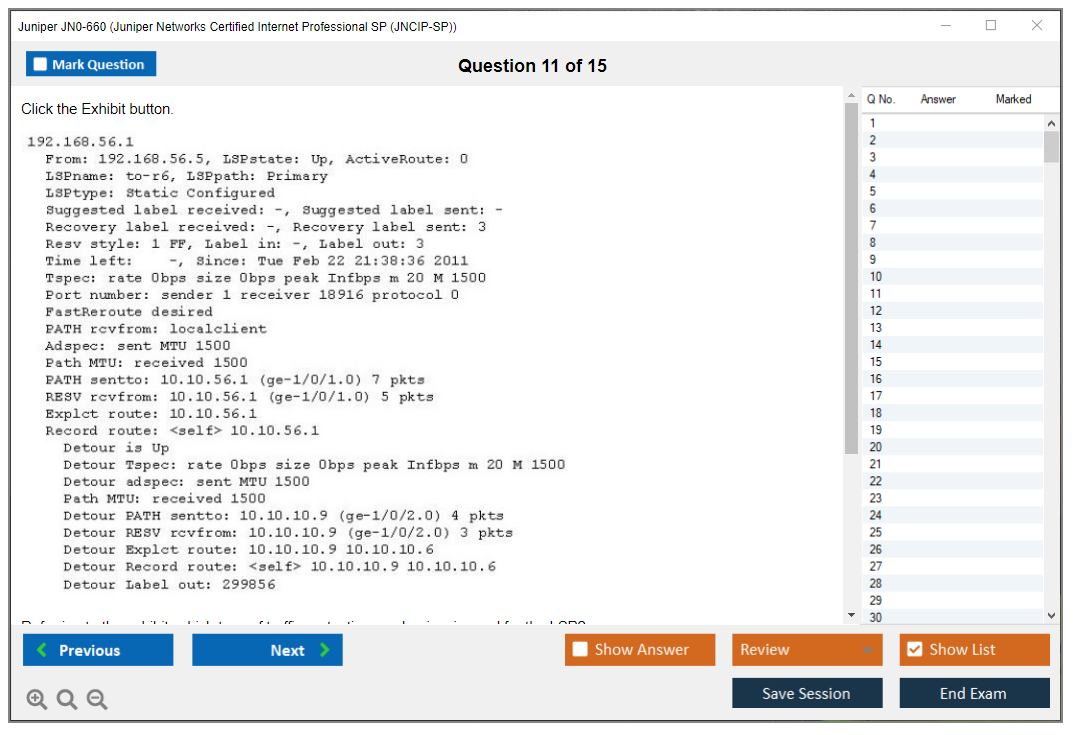 Juniper JN0-660 Juniper Networks Certified Internet Professional SP (JNCIP-SP) Practice test exam simulator test engine exam dumps questions answers Image 11