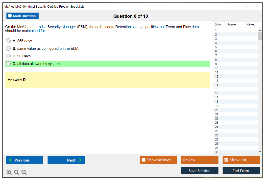 McAfee MA0-104 Intel Security Certified Product Specialist Practice test exam simulator test engine exam dumps questions answers Image 8