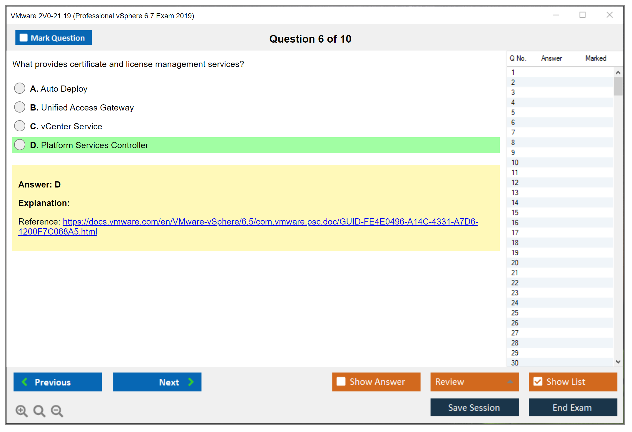 VMware 2V0-21.19 Professional vSphere 6.7 Exam 2019 Practice test exam simulator test engine exam dumps questions answers Image 6