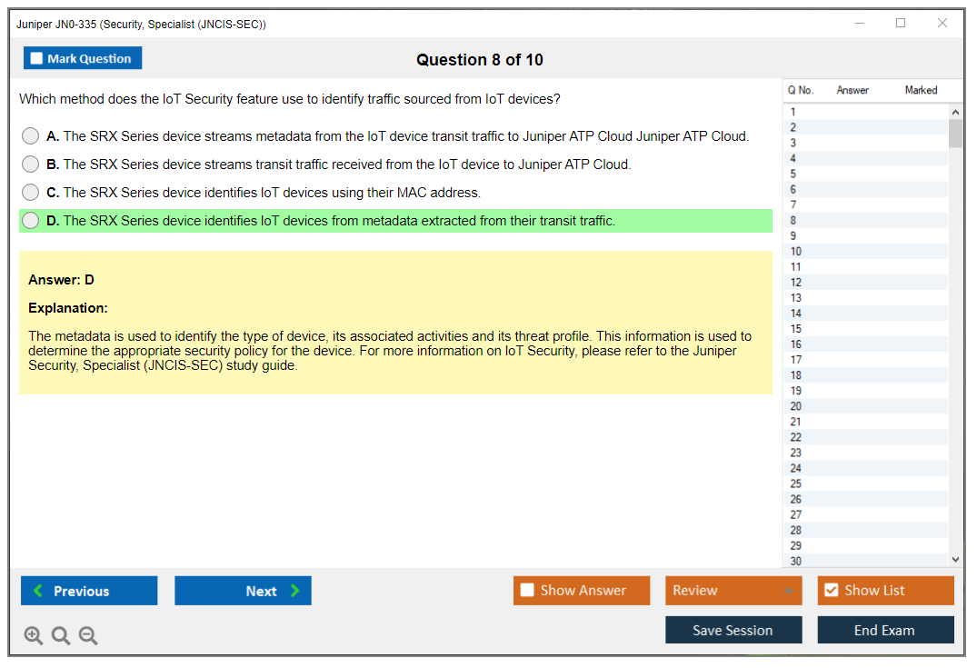 Juniper JN0-335 Security, Specialist (JNCIS-SEC) Practice test exam simulator test engine exam dumps questions answers Image 8