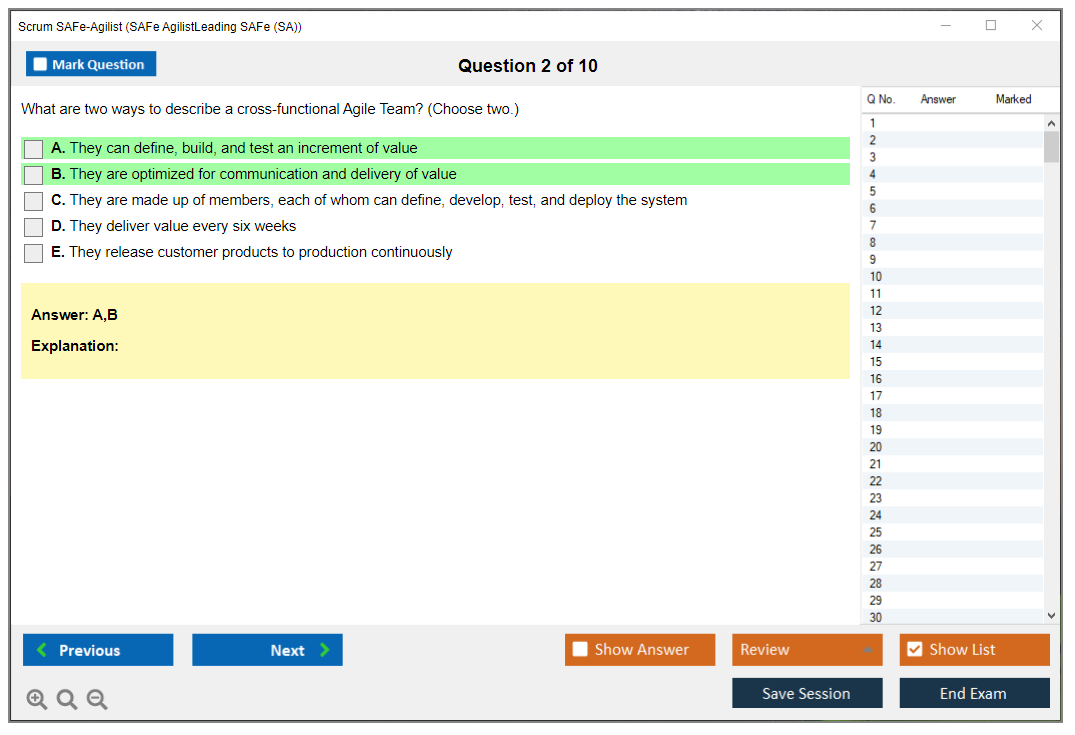 Scrum SAFe-Agilist SAFe Agilist - Leading SAFe (SA 6.0) Practice test exam simulator test engine exam dumps questions answers Image 2