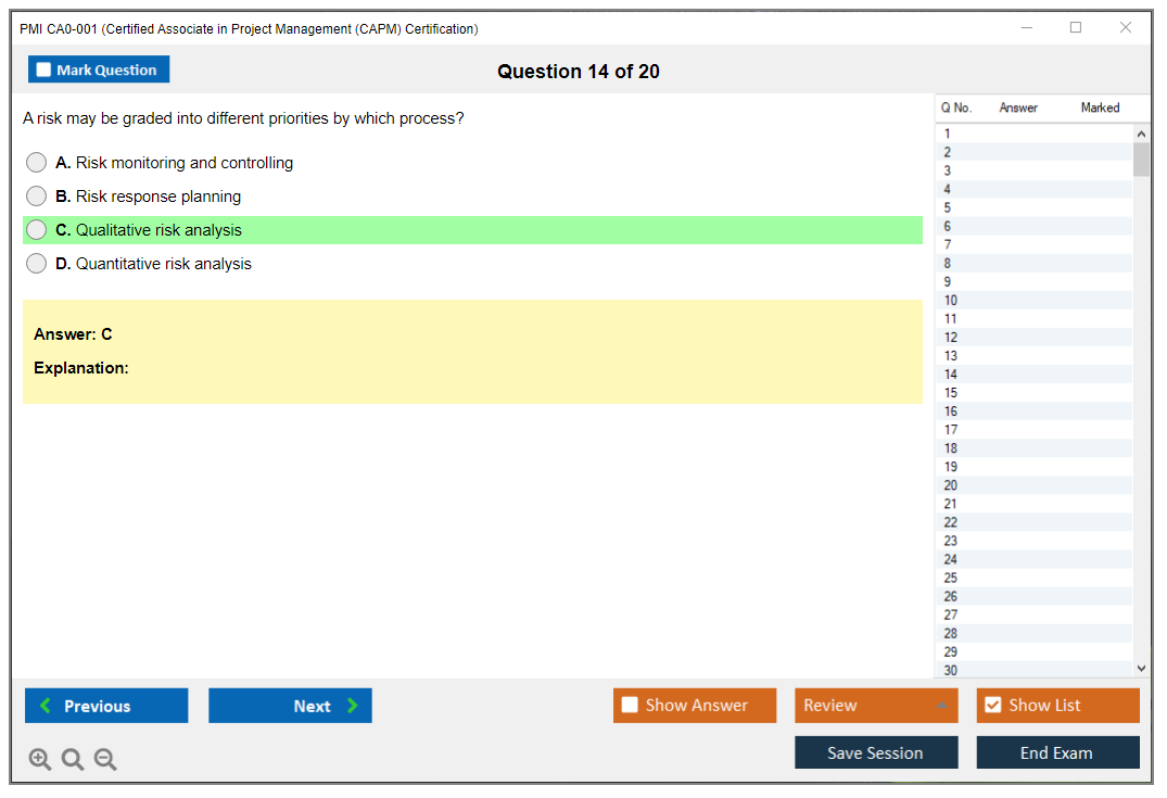 PMI CA0-001 Certified Associate in Project Management (CAPM) Certification Practice test exam simulator test engine exam dumps questions answers Image 14