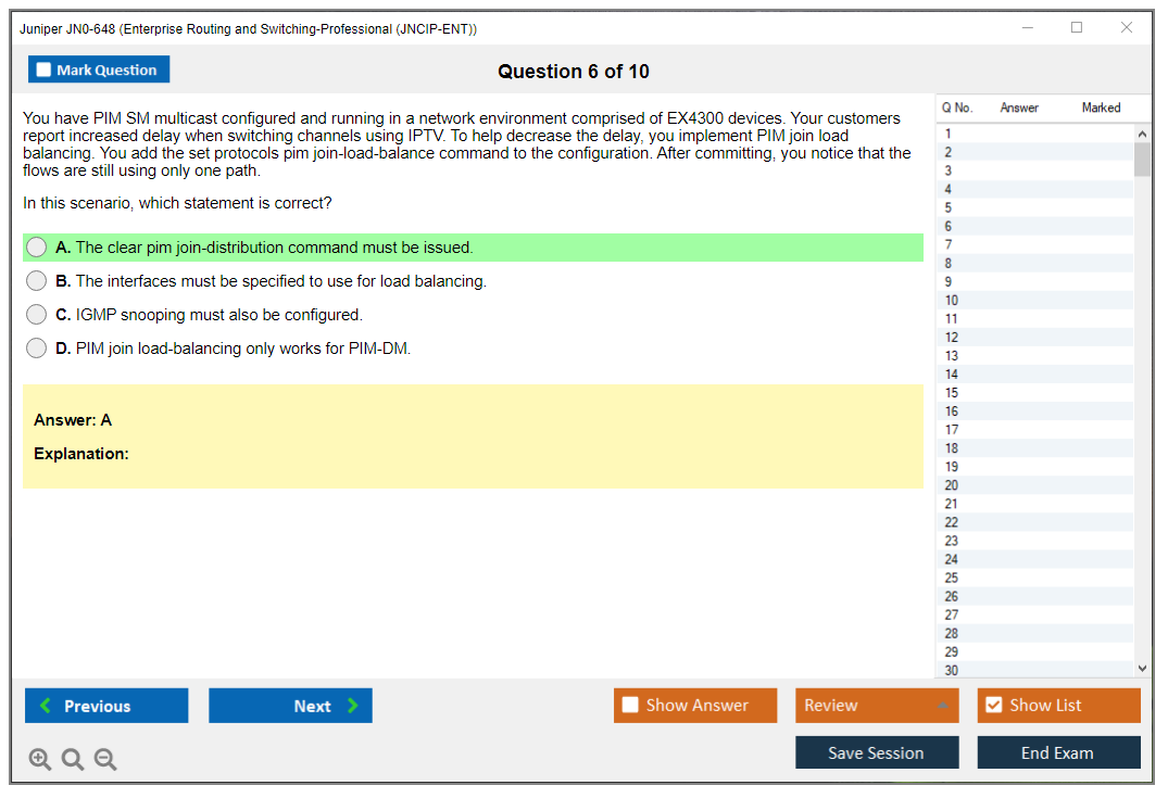 Juniper JN0-648 Enterprise Routing and Switching-Professional (JNCIP-ENT) Practice test exam simulator test engine exam dumps questions answers Image 6