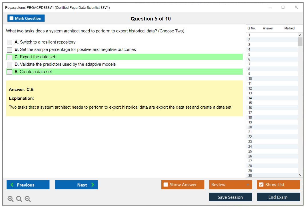 Pegasystems PEGACPDS88V1 Certified Pega Data Scientist 8.8 Practice test exam simulator test engine exam dumps questions answers Image 5