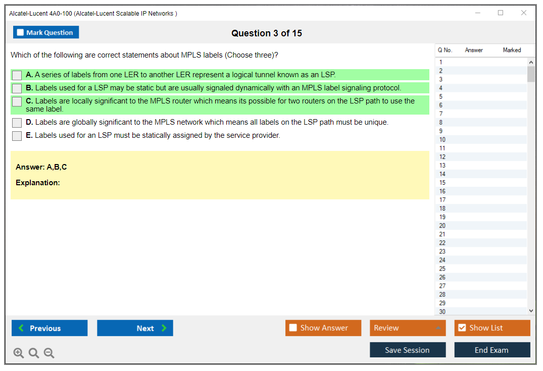 Alcatel-Lucent 4A0-100 Nokia Scalable IP Networks Practice test exam simulator test engine exam dumps questions answers Image 3