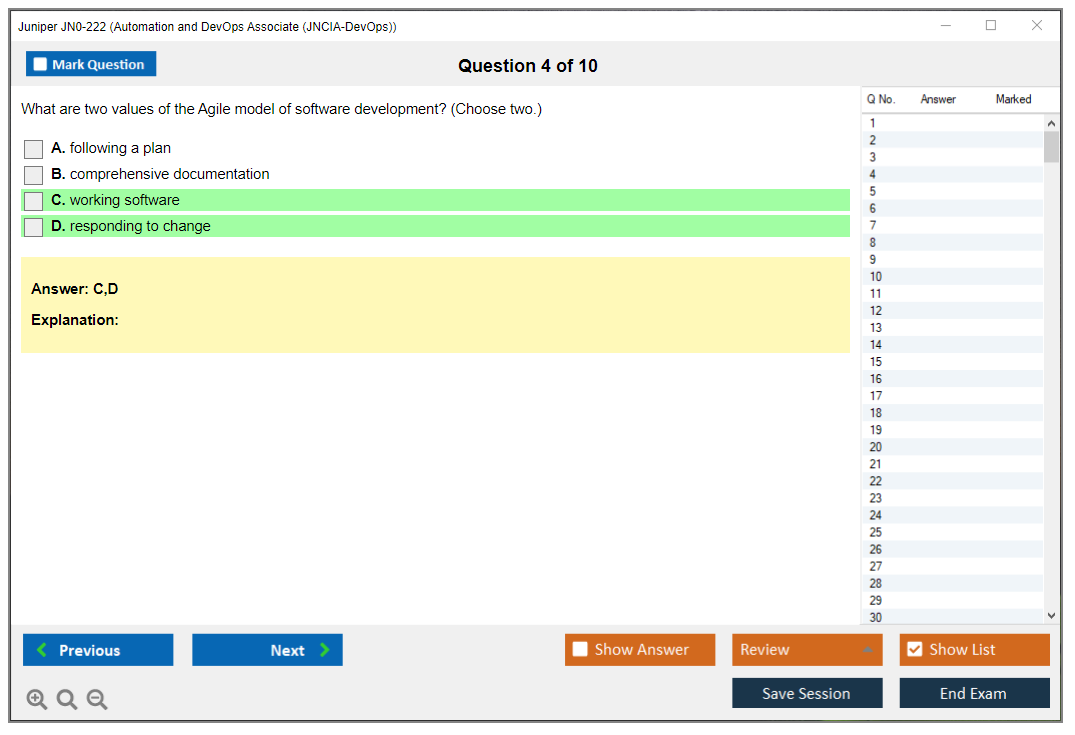 Juniper JN0-222 Automation and DevOps Associate (JNCIA-DevOps) Practice test exam simulator test engine exam dumps questions answers Image 4