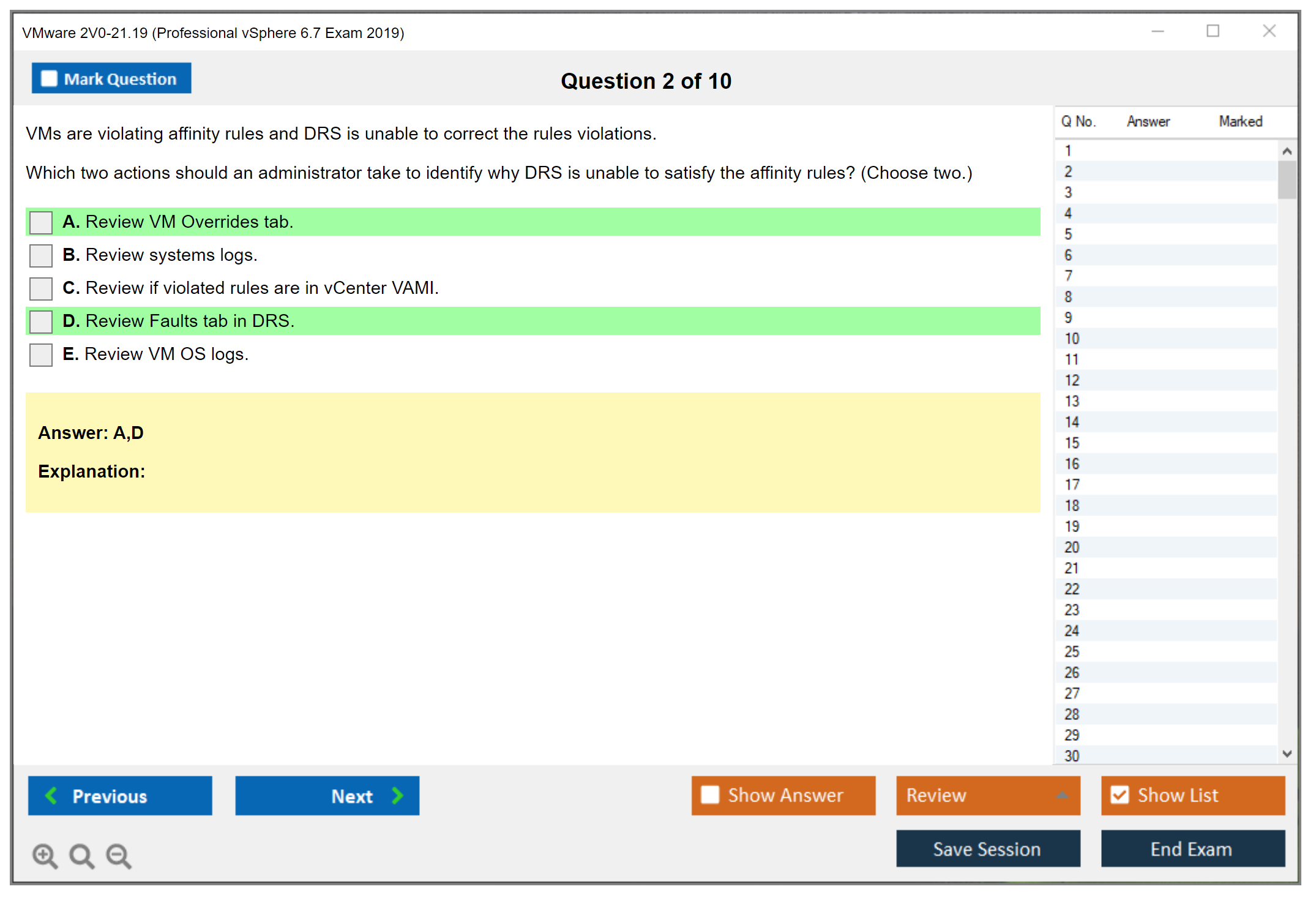 VMware 2V0-21.19 Professional vSphere 6.7 Exam 2019 Practice test exam simulator test engine exam dumps questions answers Image 2