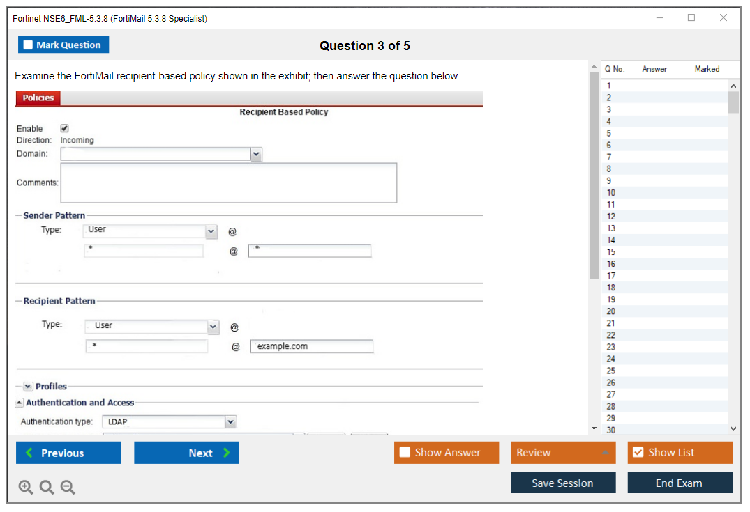Fortinet NSE6_FML-5.3.8 FortiMail 5.3.8 Specialist Practice test exam simulator test engine exam dumps questions answers Image 3