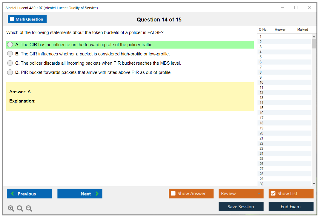 Alcatel-Lucent 4A0-107 Nokia Quality of Service Practice test exam simulator test engine exam dumps questions answers Image 14