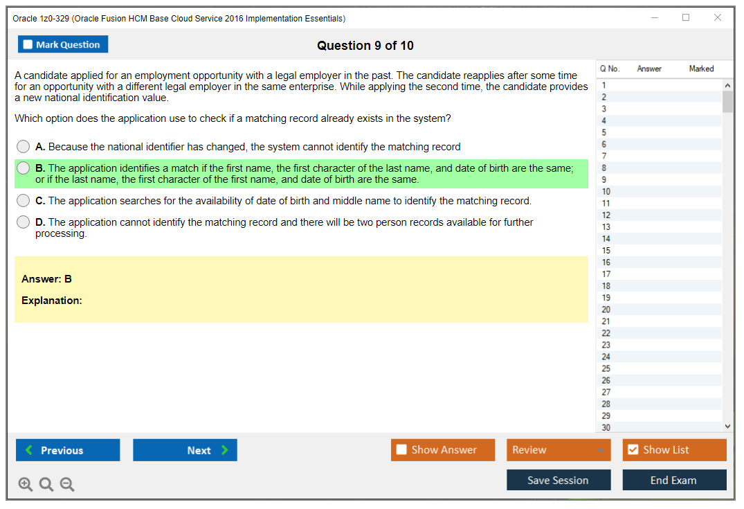Oracle 1z0-329 Oracle Fusion HCM Base Cloud Service 2016 Implementation Essentials Practice test exam simulator test engine exam dumps questions answers Image 9