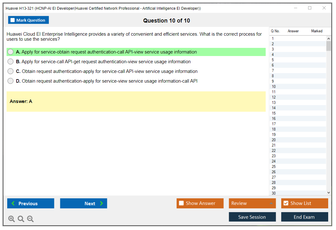 Huawei H13-321 HCNP-AI EI Developer(Huawei Certified Network Professional - Artificial Intelligence EI Developer) Practice test exam simulator test engine exam dumps questions answers Image 10