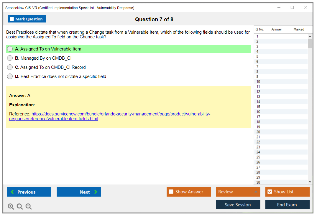 ServiceNow CIS-VR Certified Implementation Specialist - Vulnerability Response Practice test exam simulator test engine exam Prep practice test questions answers Image 7