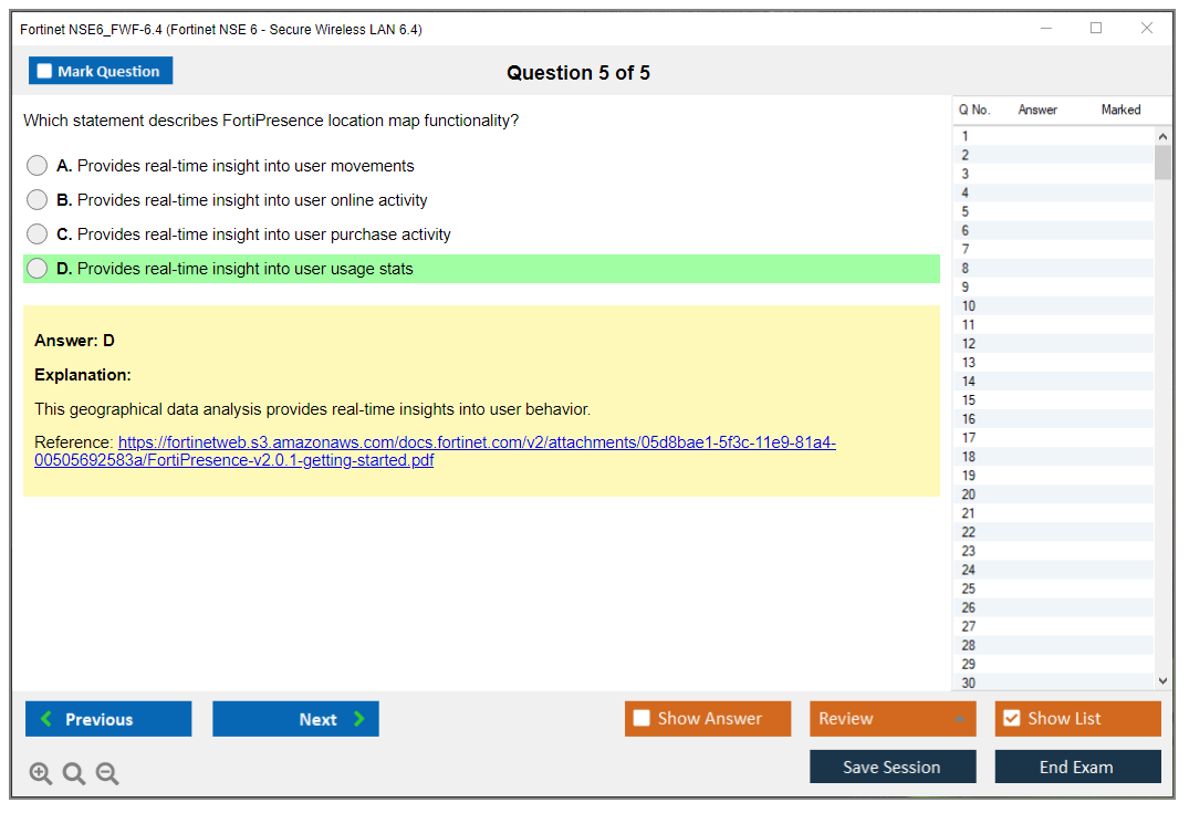 Fortinet NSE6_FWF-6.4 Fortinet NSE 6 - Secure Wireless LAN 6.4 Practice test exam simulator test engine exam dumps questions answers Image 5