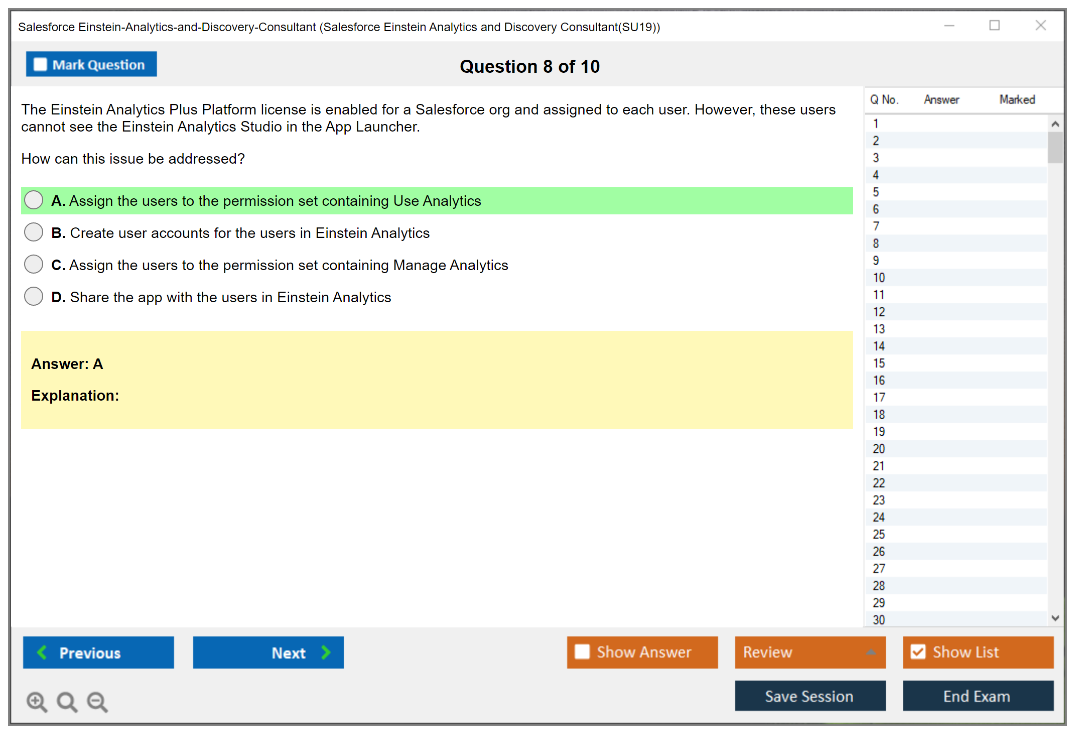 Salesforce Einstein-Analytics-and-Discovery-Consultant Salesforce Einstein Analytics and Discovery Consultant Practice test exam simulator test engine exam dumps questions answers Image 8