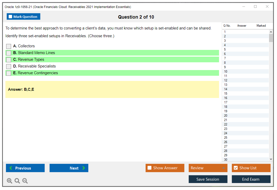 Oracle 1z0-1056-21 Oracle Financials Cloud: Receivables 2021 Implementation Essentials Practice test exam simulator test engine exam dumps questions answers Image 2