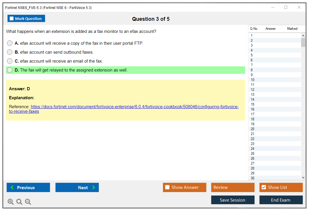Fortinet NSE6_FVE-5.3 Fortinet NSE 6 - FortiVoice 5.3 Practice test exam simulator test engine exam dumps questions answers Image 3