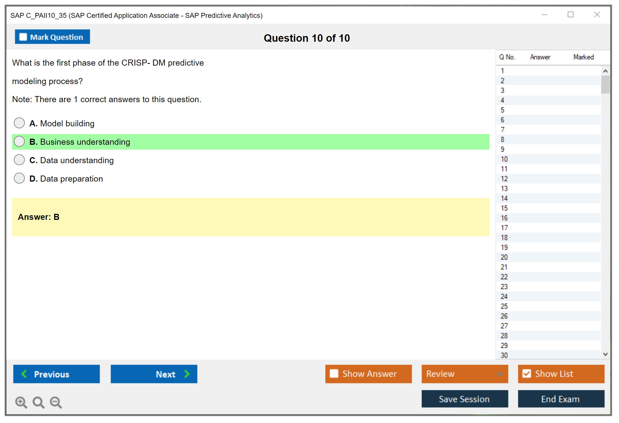 SAP C_PAII10_35 SAP Certified Application Associate - SAP Predictive Analytics Practice test exam simulator test engine exam Prep practice test questions answers Image 10