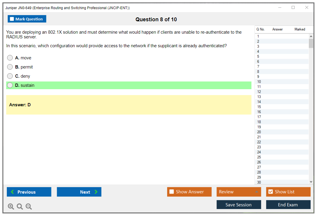 Juniper JN0-649 Enterprise Routing and Switching Professional (JNCIP-ENT) Practice test exam simulator test engine exam dumps questions answers Image 8