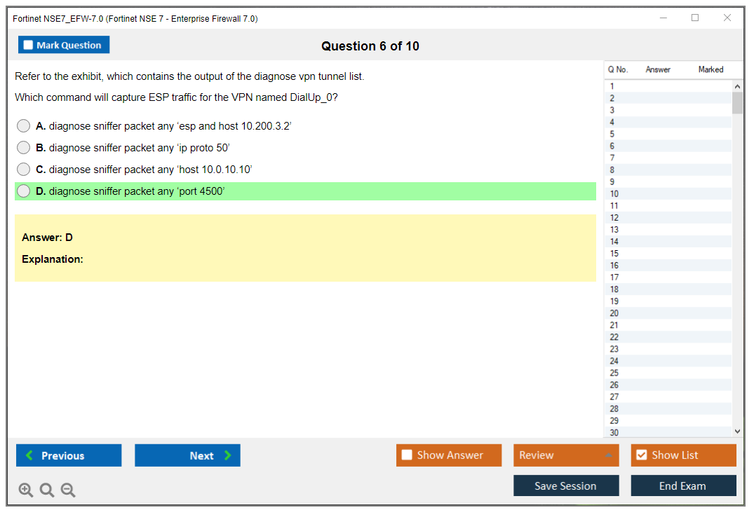 Fortinet NSE7_EFW-7.0 Fortinet NSE 7 - Enterprise Firewall 7.0 Practice test exam simulator test engine exam dumps questions answers Image 6