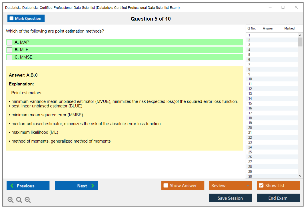 Databricks Databricks-Certified-Professional-Data-Scientist Databricks Certified Professional Data Scientist Exam Practice test exam simulator test engine exam dumps questions answers Image 5