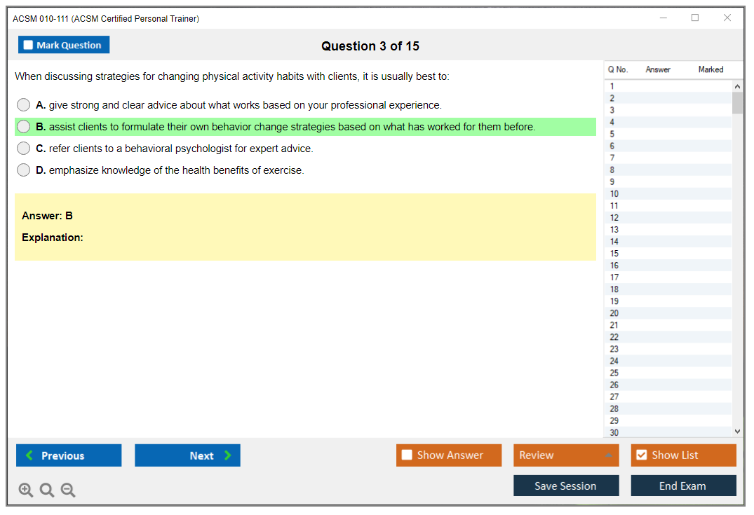 ACSM 010-111 ACSM Certified Personal Trainer Practice test exam simulator test engine exam Prep practice test questions answers Image 3