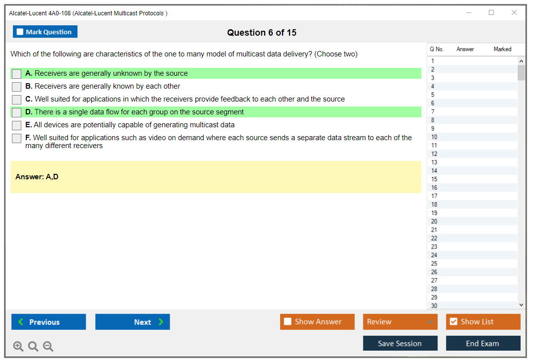 Alcatel-Lucent 4A0-108 Nokia Multicast Protocols Practice test exam simulator test engine exam dumps questions answers Image 6