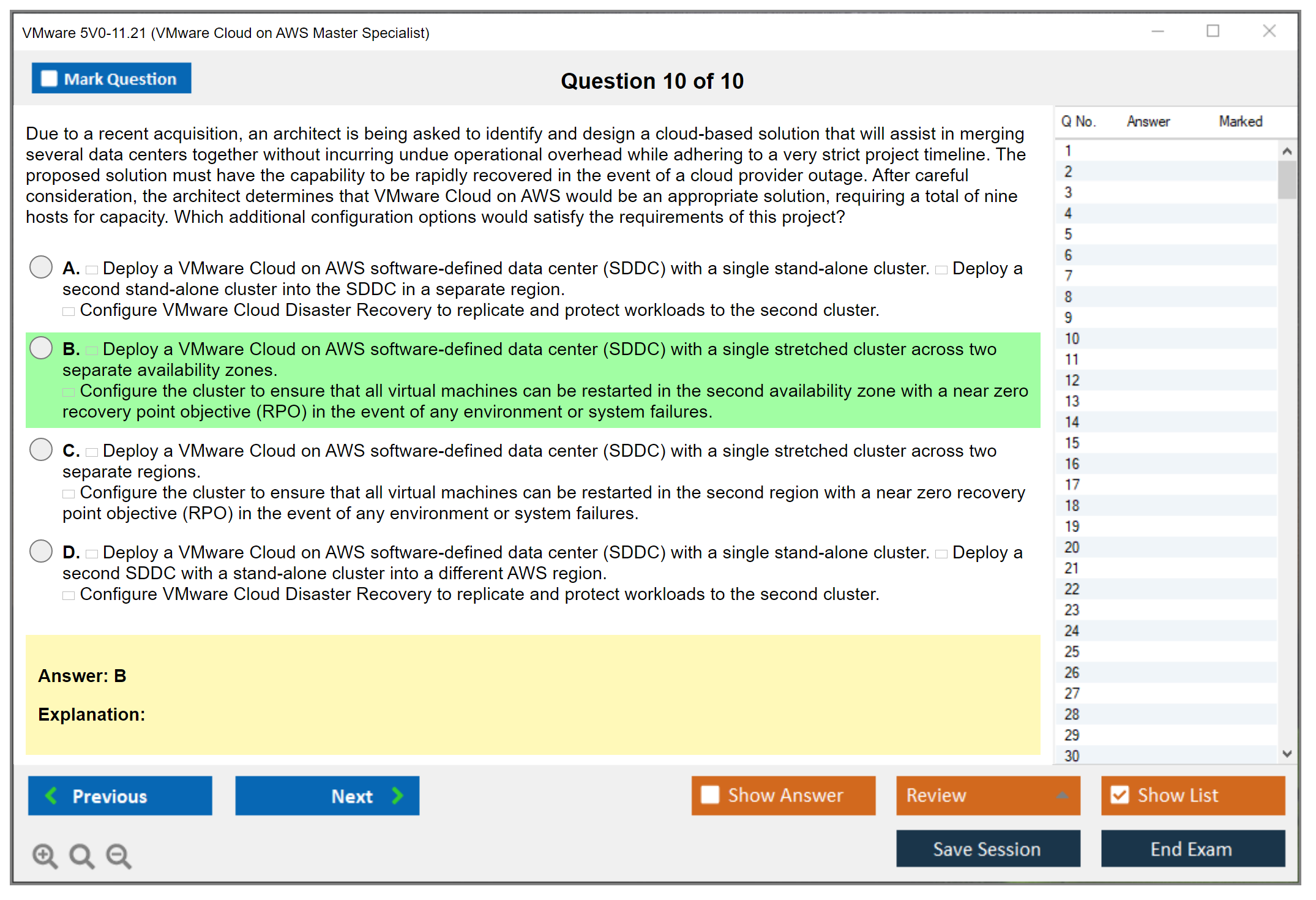 VMware 5V0-11.21 VMware Cloud on AWS Master Specialist Practice test exam simulator test engine exam dumps questions answers Image 10