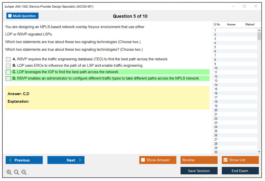 Juniper JN0-1362 Service Provider Design Specialist (JNCDS-SP) Practice test exam simulator test engine exam dumps questions answers Image 5