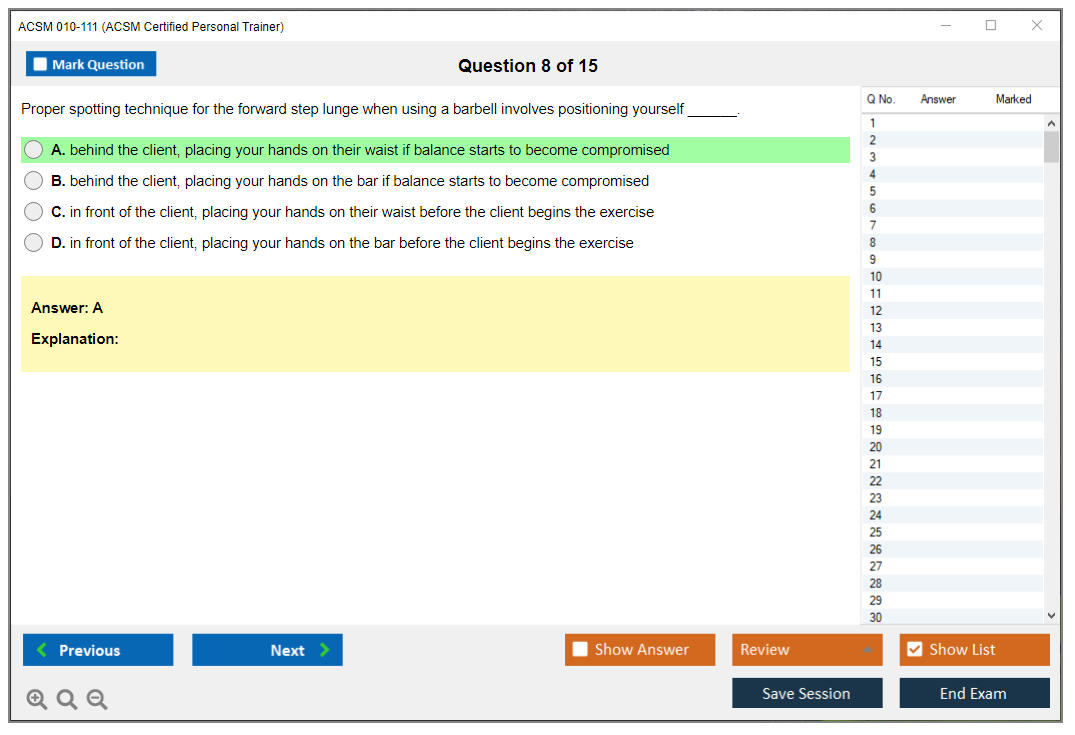 ACSM 010-111 ACSM Certified Personal Trainer Practice test exam simulator test engine exam Prep practice test questions answers Image 8
