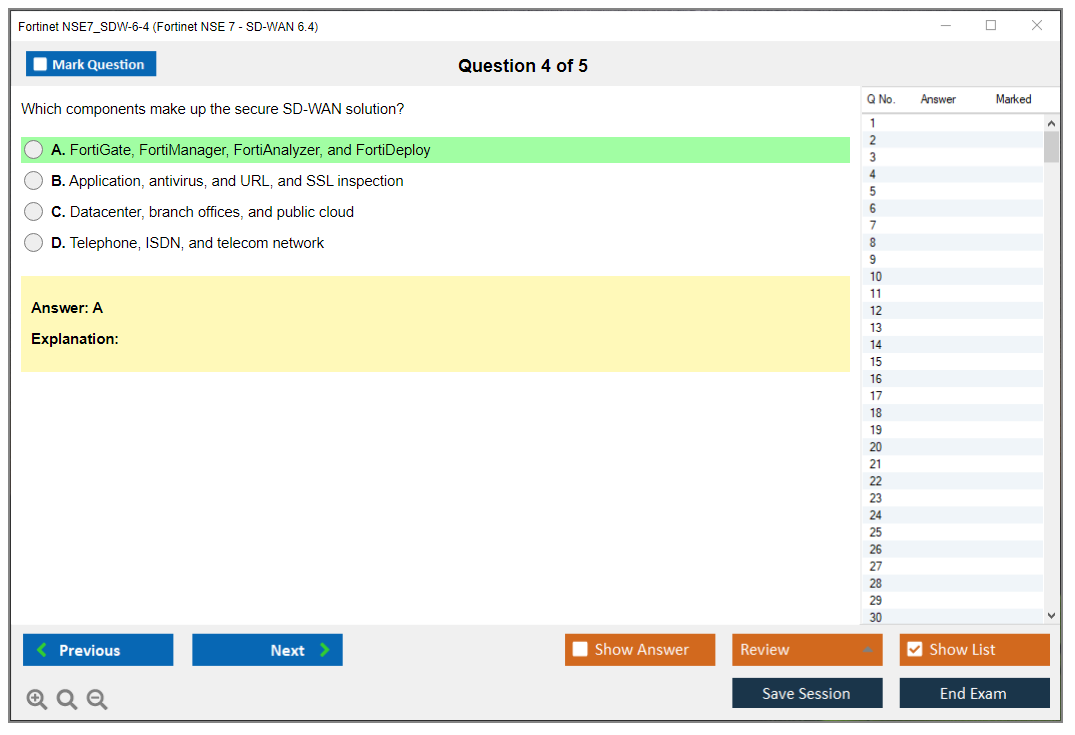 Fortinet NSE7_SDW-7.0 Fortinet NSE 7 - SD-WAN 6.4 Practice test exam simulator test engine exam dumps questions answers Image 4